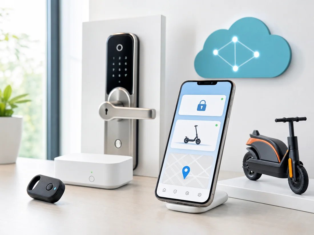 智能電子鎖、App與IoT設備整合示意
